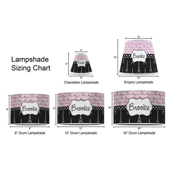 Paris Bonjour and Eiffel Tower Lampshade Sizing Chart