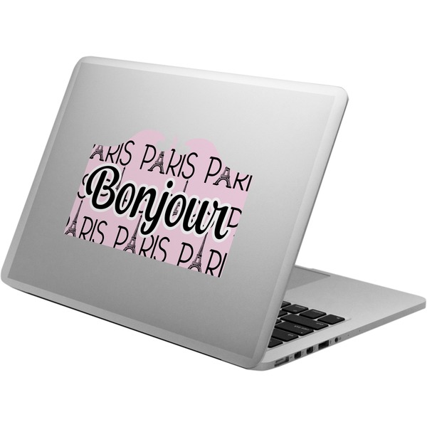 Custom Paris Bonjour and Eiffel Tower Laptop Decal (Personalized)