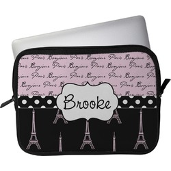 Paris Bonjour and Eiffel Tower Laptop Sleeve / Case - 15" (Personalized)