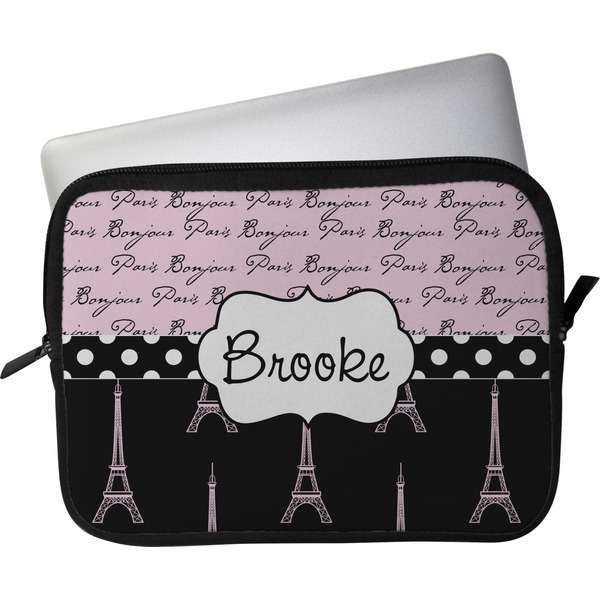 Custom Paris Bonjour and Eiffel Tower Laptop Sleeve / Case - 15" (Personalized)