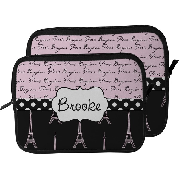 Paris Bonjour and Eiffel Tower Laptop Sleeve (Size Comparison)