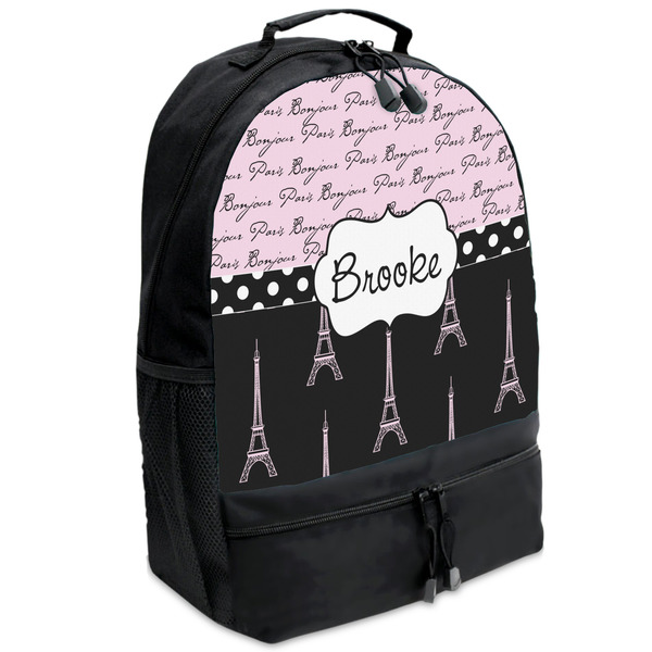 Custom Paris Bonjour and Eiffel Tower Backpacks - Black (Personalized)