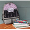 Paris Bonjour and Eiffel Tower Large Backpack - Gray - On Desk