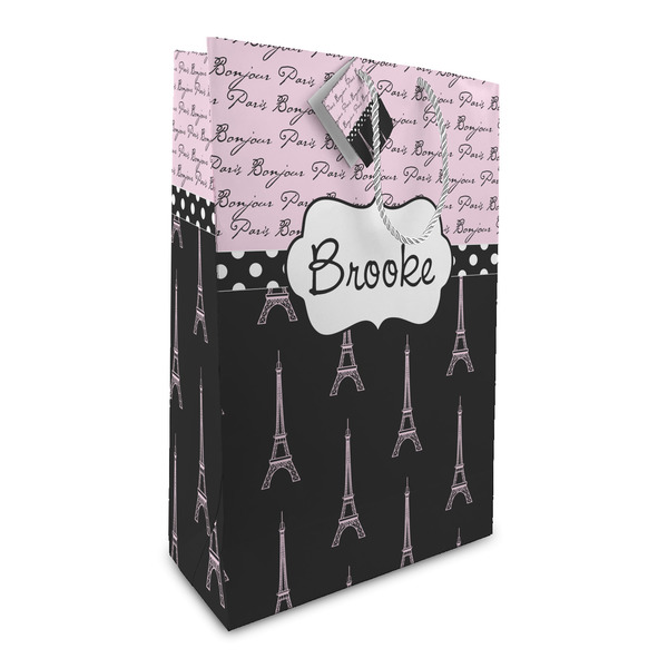 Custom Paris Bonjour and Eiffel Tower Large Gift Bag (Personalized)