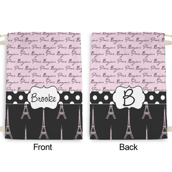 Paris Bonjour and Eiffel Tower Large Laundry Bag - Front & Back View