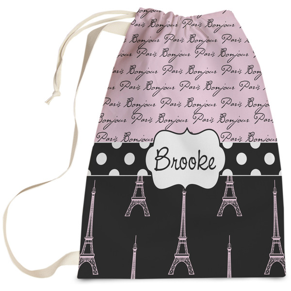 Custom Paris Bonjour and Eiffel Tower Laundry Bag - Large (Personalized)