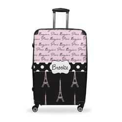 Paris Bonjour and Eiffel Tower Suitcase - 28" Large - Checked w/ Name or Text