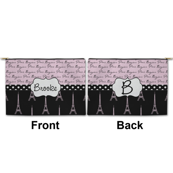 Paris Bonjour and Eiffel Tower Large Zipper Pouch Approval (Front and Back)