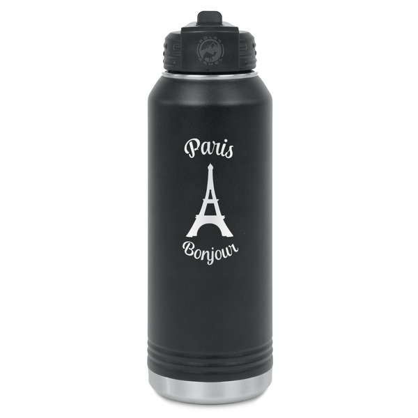 Custom Paris Bonjour and Eiffel Tower Water Bottle - Laser Engraved - Front (Personalized)