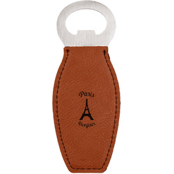 Paris Bonjour and Eiffel Tower Leatherette Bottle Opener - Double Sided (Personalized)