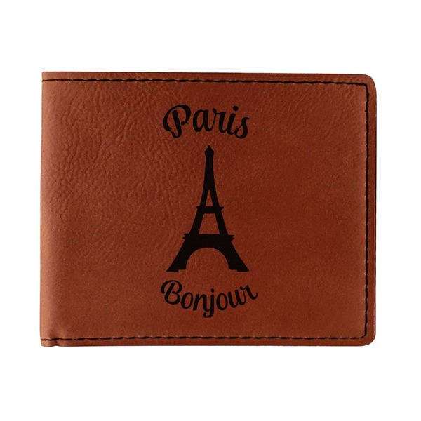 Custom Paris Bonjour and Eiffel Tower Leatherette Bifold Wallet - Single Sided (Personalized)