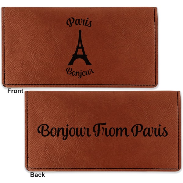 Paris Bonjour and Eiffel Tower Leather Checkbook Holder Front and Back