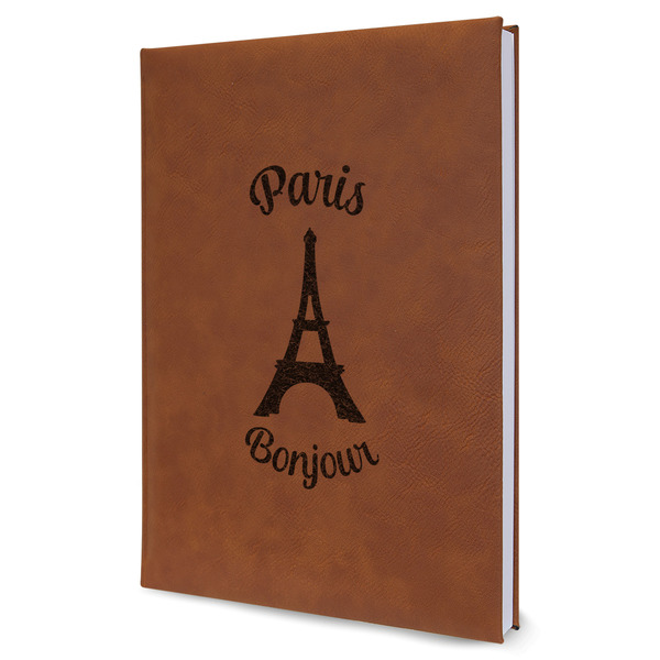 Custom Paris Bonjour and Eiffel Tower Leather Sketchbook (Personalized)