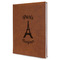 Paris Bonjour and Eiffel Tower Leather Sketchbook - Large - Double Sided - Angled View