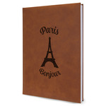 Paris Bonjour and Eiffel Tower Leather Sketchbook - Large - Single Sided (Personalized)