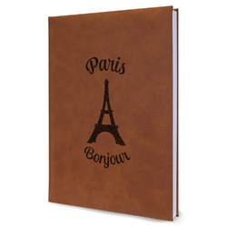 Paris Bonjour and Eiffel Tower Leather Sketchbook - Large - Single Sided (Personalized)