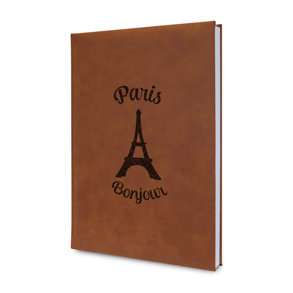 Custom Paris Bonjour and Eiffel Tower Leather Sketchbook - Small - Double Sided (Personalized)