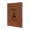 Paris Bonjour and Eiffel Tower Leather Sketchbook - Small - Double Sided - Angled View