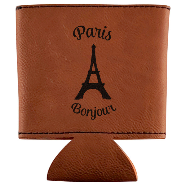 Custom Paris Bonjour and Eiffel Tower Leatherette Can Sleeve (Personalized)