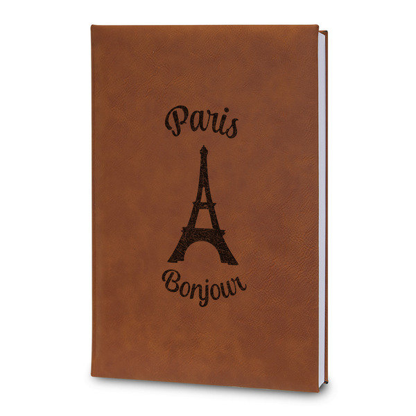 Custom Paris Bonjour and Eiffel Tower Leatherette Journal - Large - Double Sided (Personalized)