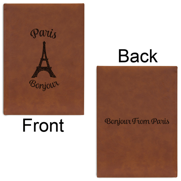 Paris Bonjour and Eiffel Tower Leatherette Journals - Large - Double Sided - Front & Back View