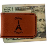 Paris Bonjour and Eiffel Tower Leatherette Magnetic Money Clip - Double Sided (Personalized)