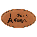 Paris Bonjour and Eiffel Tower Leatherette Oval Name Badge with Magnet (Personalized)