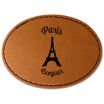 Paris Bonjour and Eiffel Tower Faux Leather Iron On Patch - Oval (Personalized)