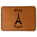 Paris Bonjour and Eiffel Tower Faux Leather Iron On Patch - Rectangle (Personalized)
