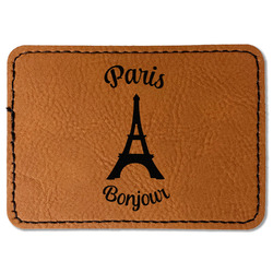 Paris Bonjour and Eiffel Tower Faux Leather Iron On Patch - Rectangle (Personalized)