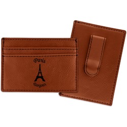 Paris Bonjour and Eiffel Tower Leatherette Wallet with Money Clip (Personalized)