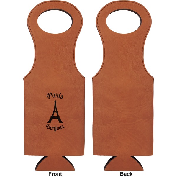 Paris Bonjour and Eiffel Tower Leatherette Wine Tote Single Sided - Front and Back