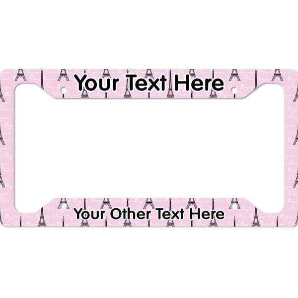 Custom Paris Bonjour and Eiffel Tower License Plate Frame - Style A (Personalized)