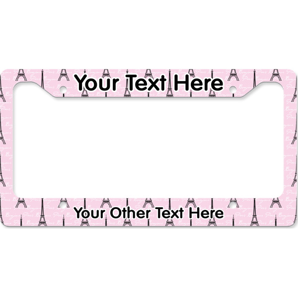 Custom Paris Bonjour and Eiffel Tower License Plate Frame - Style B (Personalized)