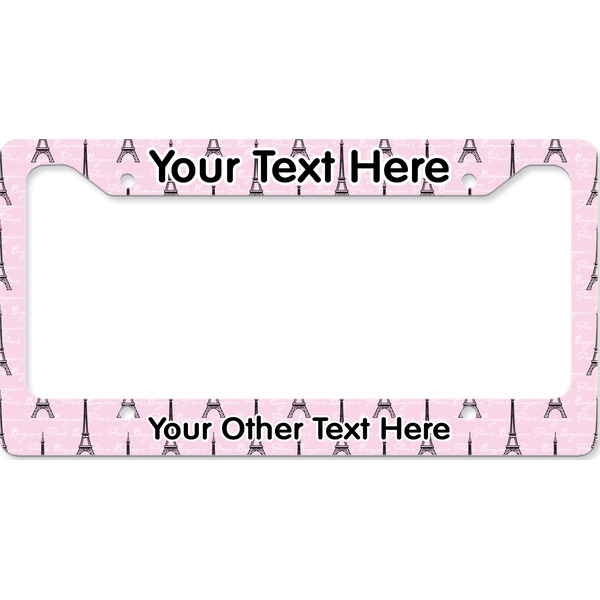 Paris Bonjour and Eiffel Tower License Plate Frame Wide