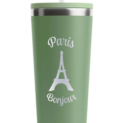 Paris Bonjour and Eiffel Tower RTIC Everyday Tumbler with Straw - 28oz - Light Green - Single-Sided (Personalized)