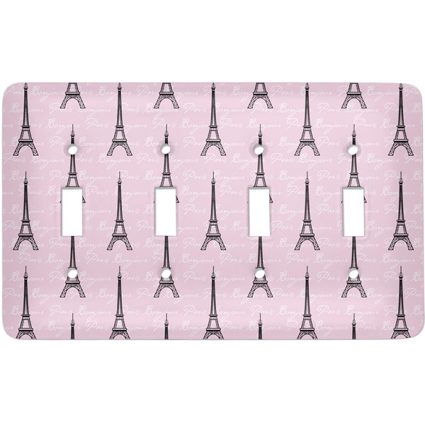 Custom Paris Bonjour and Eiffel Tower Light Switch Cover (4 Toggle Plate)