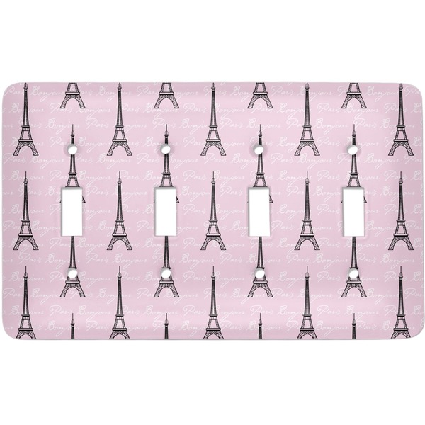 Custom Paris Bonjour and Eiffel Tower Light Switch Cover (4 Toggle Plate)