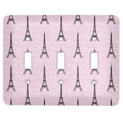 Paris Bonjour and Eiffel Tower Light Switch Cover (3 Toggle Plate) (Personalized)