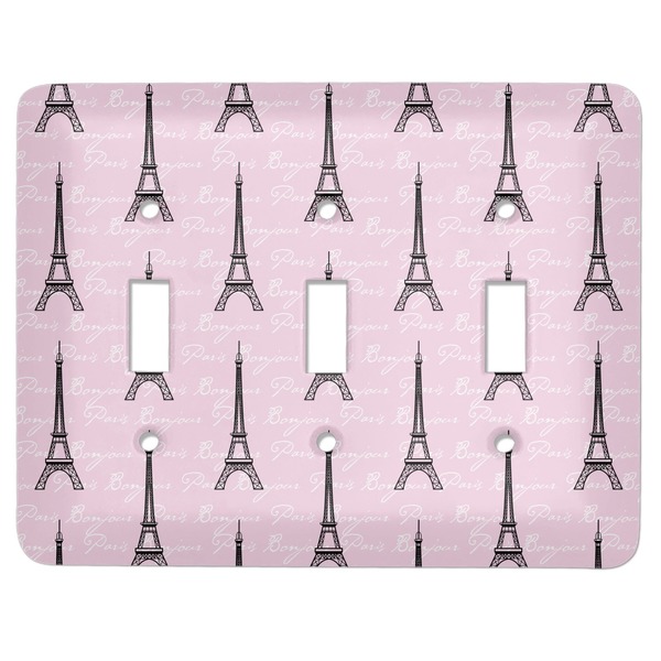 Custom Paris Bonjour and Eiffel Tower Light Switch Cover (3 Toggle Plate)