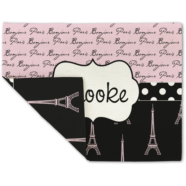 Custom Paris Bonjour and Eiffel Tower Double-Sided Linen Placemat - Single w/ Name or Text