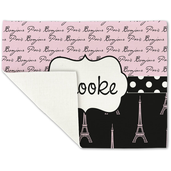 Paris Bonjour and Eiffel Tower Linen Placemat - Folded Corner (single side)