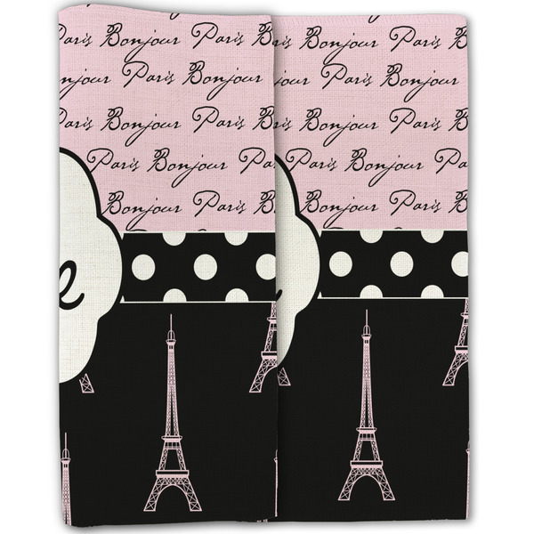 Paris Bonjour and Eiffel Tower Linen Placemat - Folded Half (double sided)