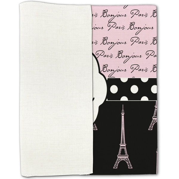 Paris Bonjour and Eiffel Tower Linen Placemat - Folded Half