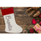 Paris Bonjour and Eiffel Tower Linen Stocking w/Red Cuff - Flat Lay (LIFESTYLE)