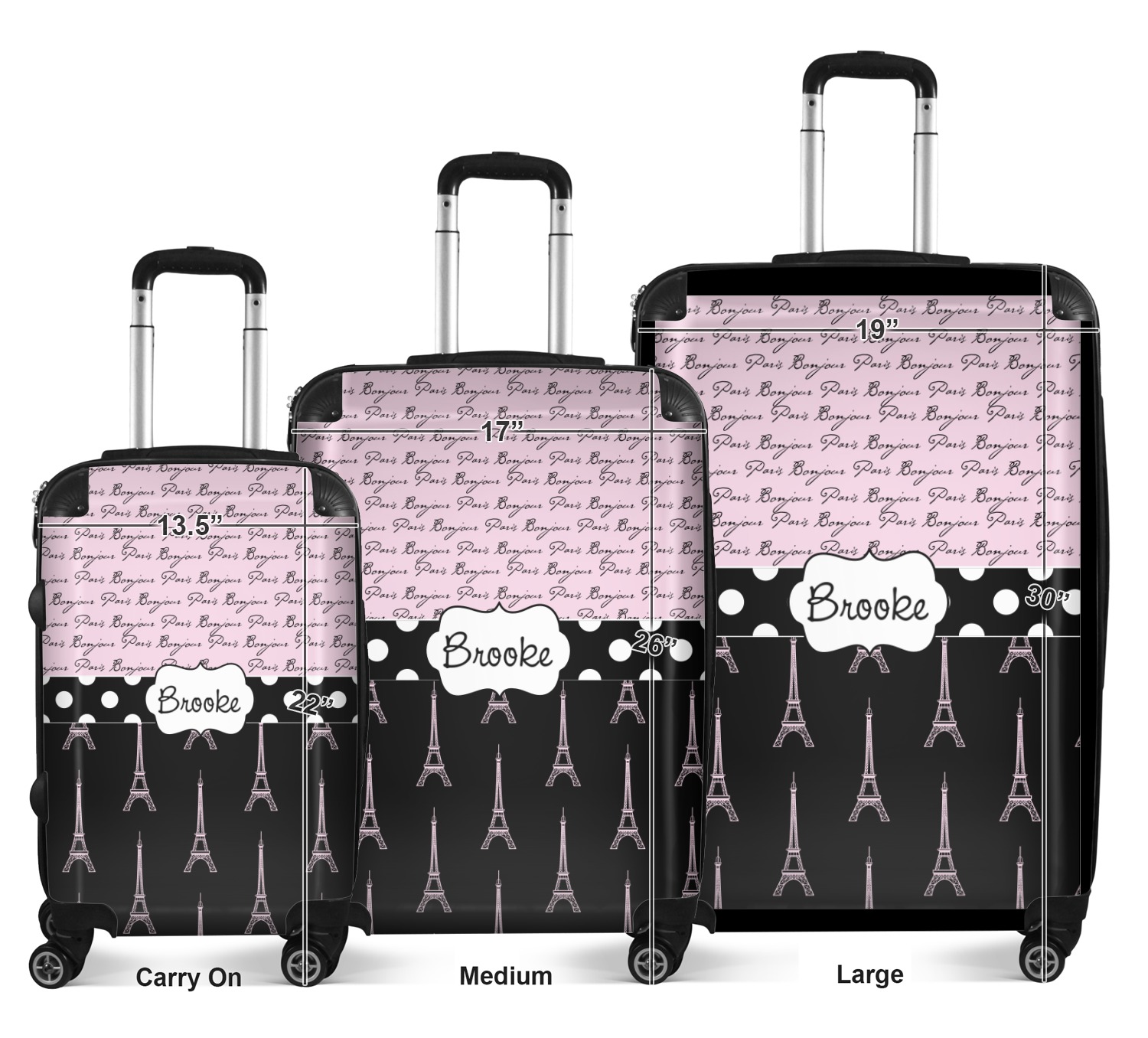 Paris Bonjour and Eiffel Tower Suitcase Large (Personalized