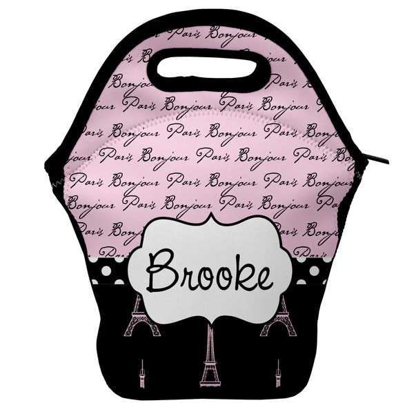 Custom Paris Bonjour and Eiffel Tower Lunch Bag w/ Name or Text