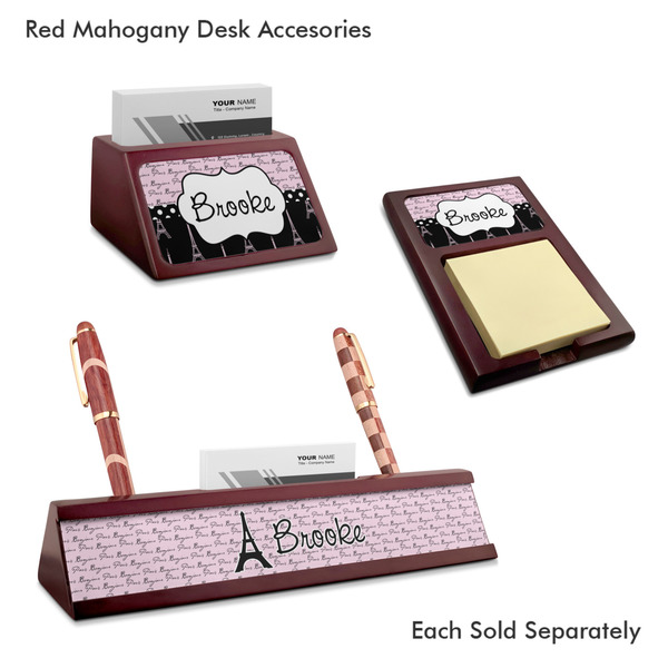 Paris Bonjour and Eiffel Tower Mahogany Desk Accessories