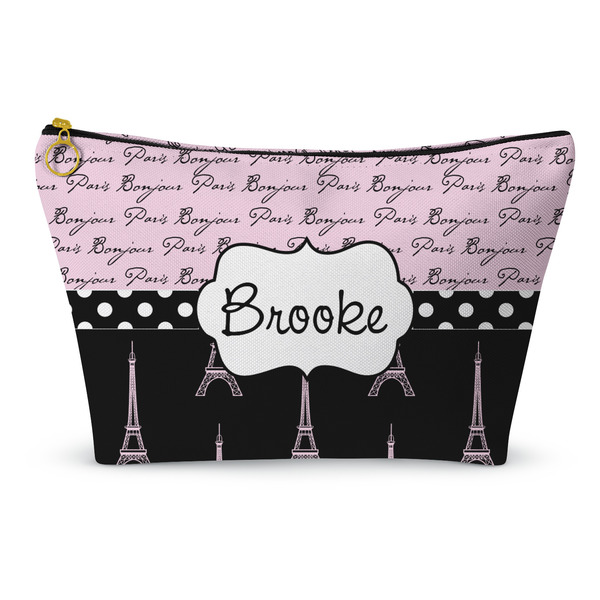 Custom Paris Bonjour and Eiffel Tower Makeup Bag - Large - 12.5"x7" (Personalized)