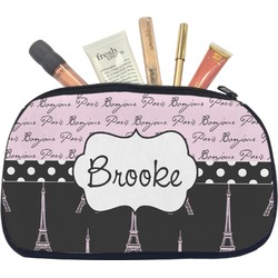Paris Bonjour and Eiffel Tower Makeup / Cosmetic Bag - Medium (Personalized)